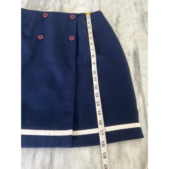 Talbots Petite Size 2 Navy Blue Faux Wrap Skirt White Trim Nautical Lined USA - Picture 7 of 8